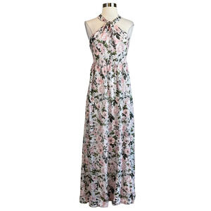 Laundry Metallic Floral Print Sleeveless Halter Maxi Dress Pink Size 16 Gown